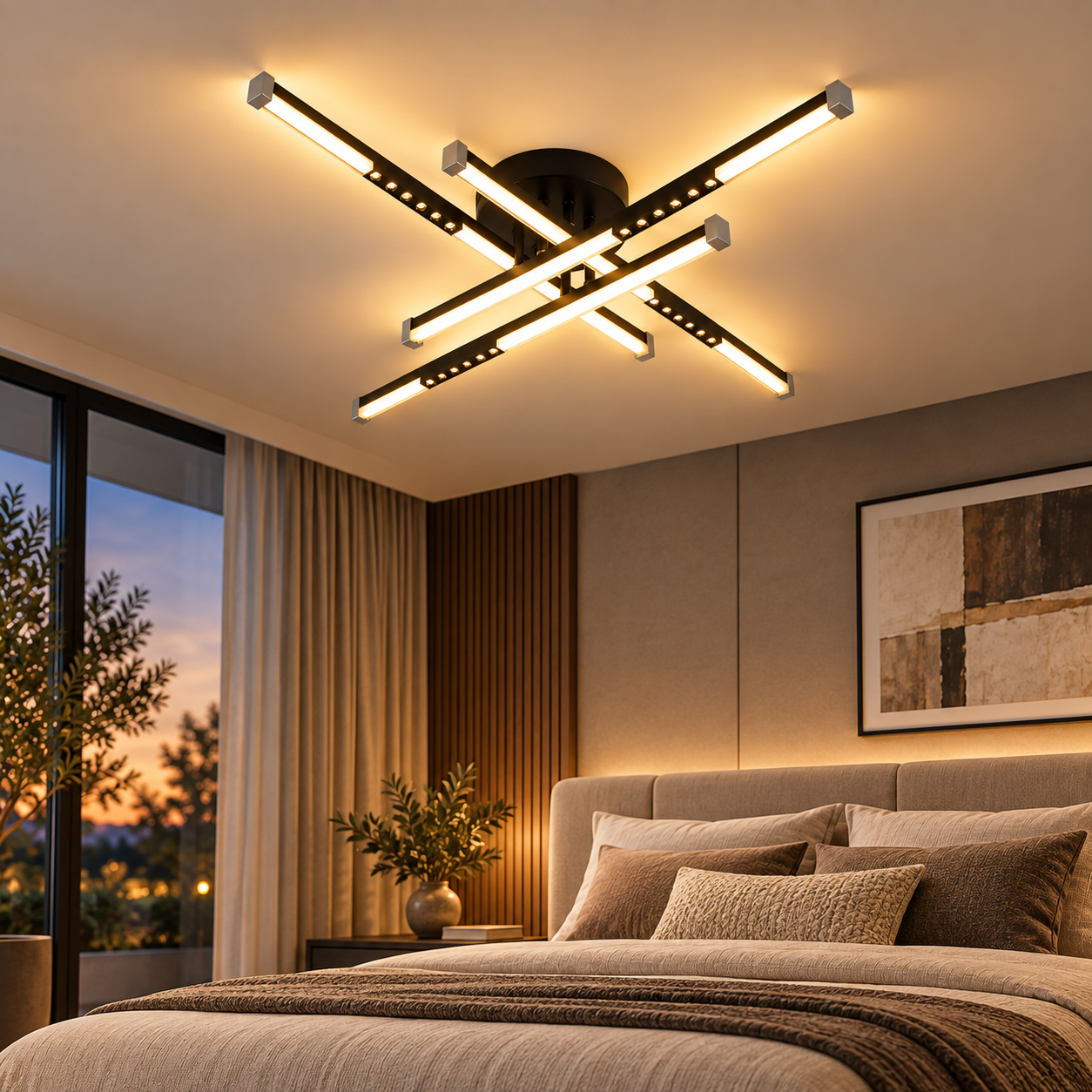 Lustra LED Zig Zag Crosline, Negru, Telecomanda Lustra LED Zig Zag Crosline, Negru, Telecomanda