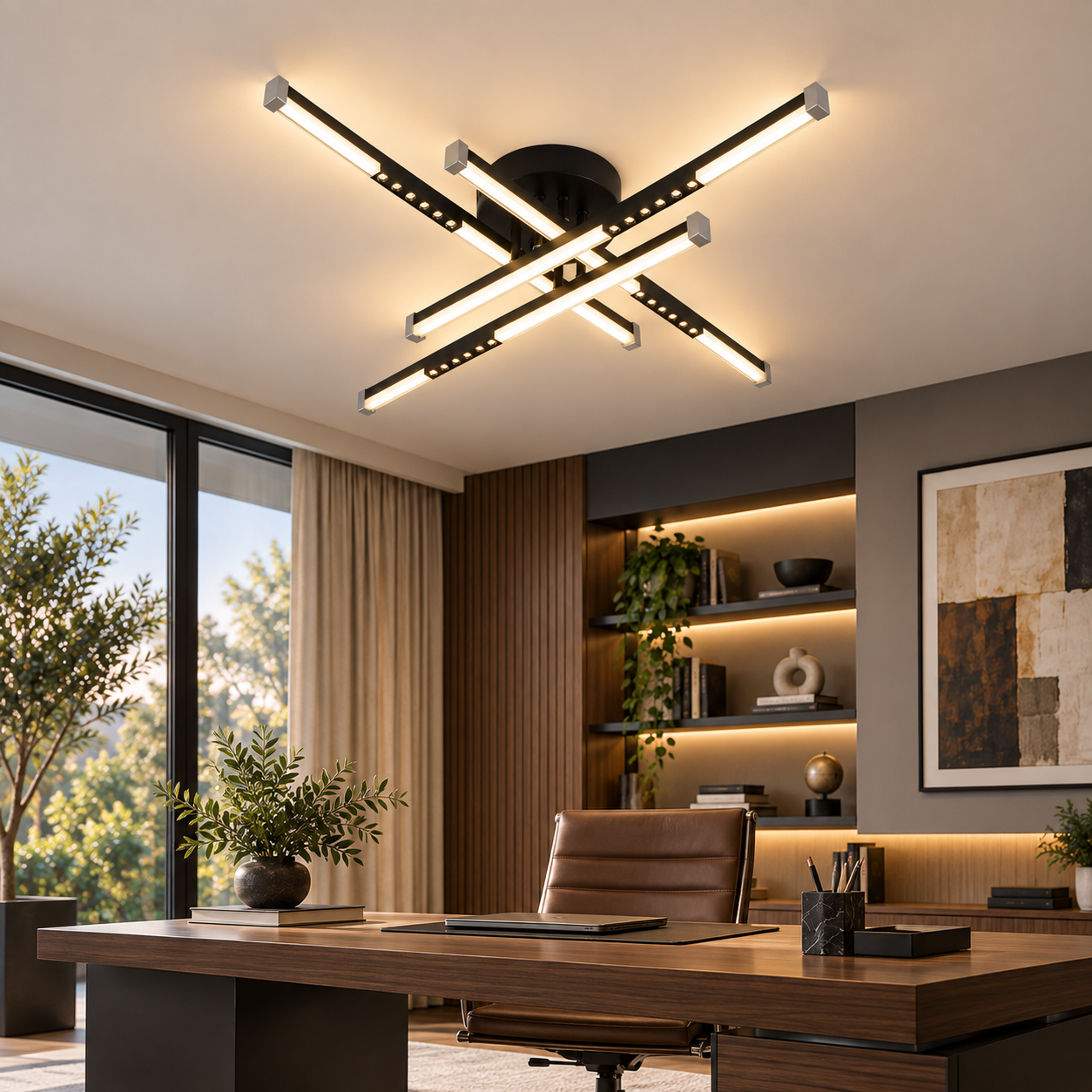 Lustra LED Zig Zag Crosline, Negru, Telecomanda Lustra LED Zig Zag Crosline, Negru, Telecomanda