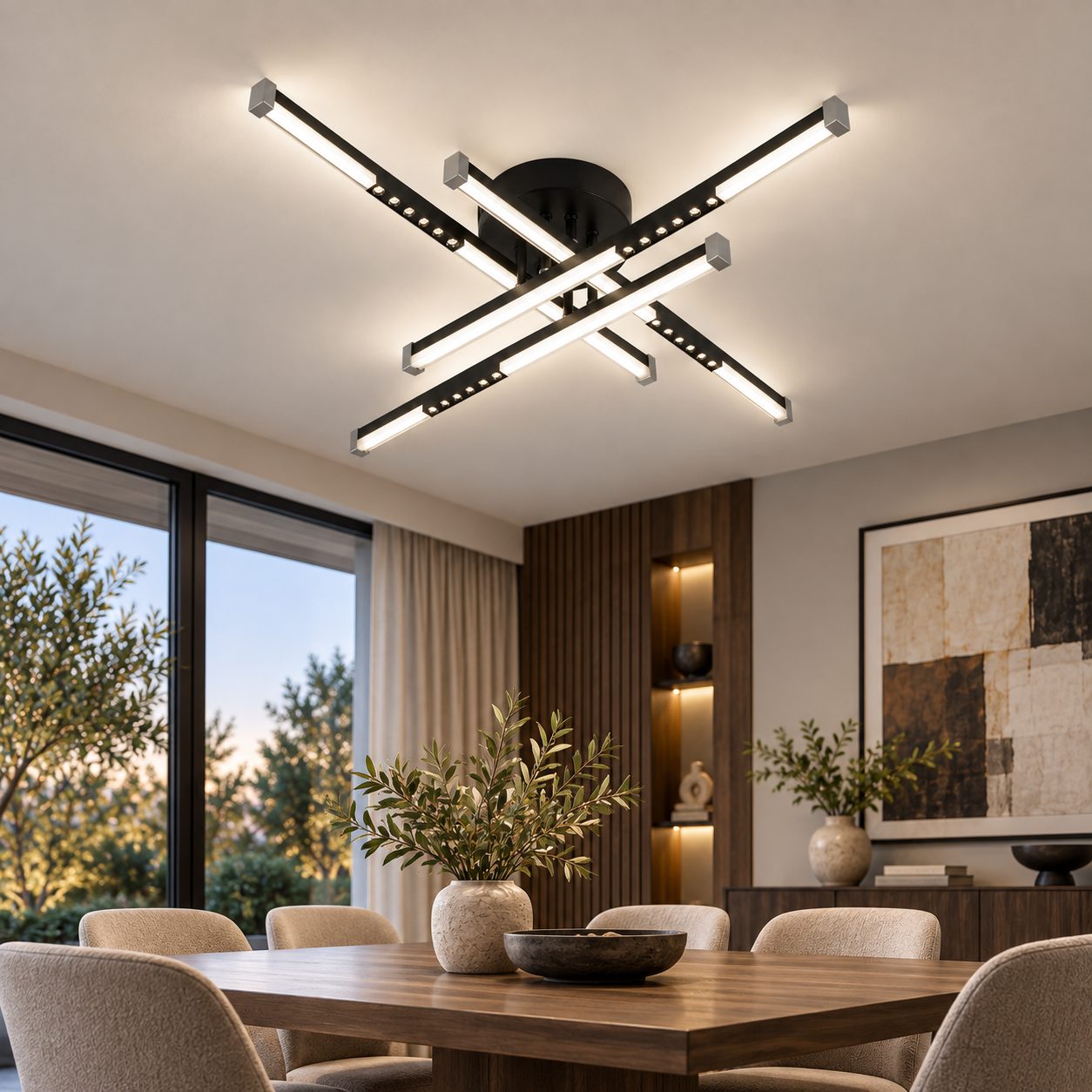 Lustra LED Zig Zag Crosline, Negru, Telecomanda Lustra LED Zig Zag Crosline, Negru, Telecomanda