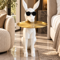 Masuta Decorativa Ory Dog, Catifea, Alb