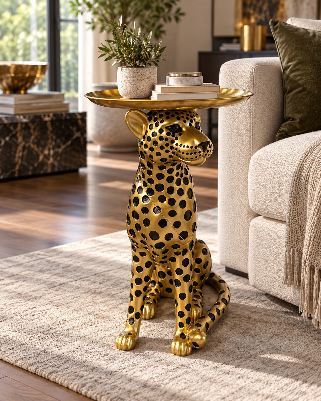 Masuta Decorativa Safari Leopard, Auriu, 60cm Masuta Decorativa Safari Leopard, Auriu, 60cm