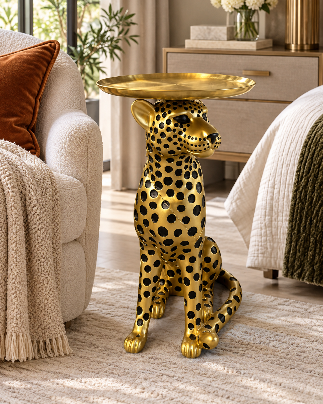 Masuta Decorativa Safari Leopard, Auriu, 60cm Masuta Decorativa Safari Leopard, Auriu, 60cm