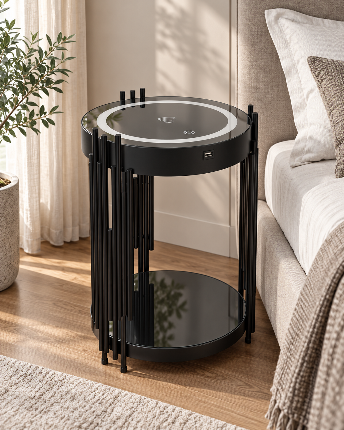 Noptiera Smart Elegance, Touch, lumina LED, Negru Noptiera Smart Elegance, Touch, lumina LED, Negru