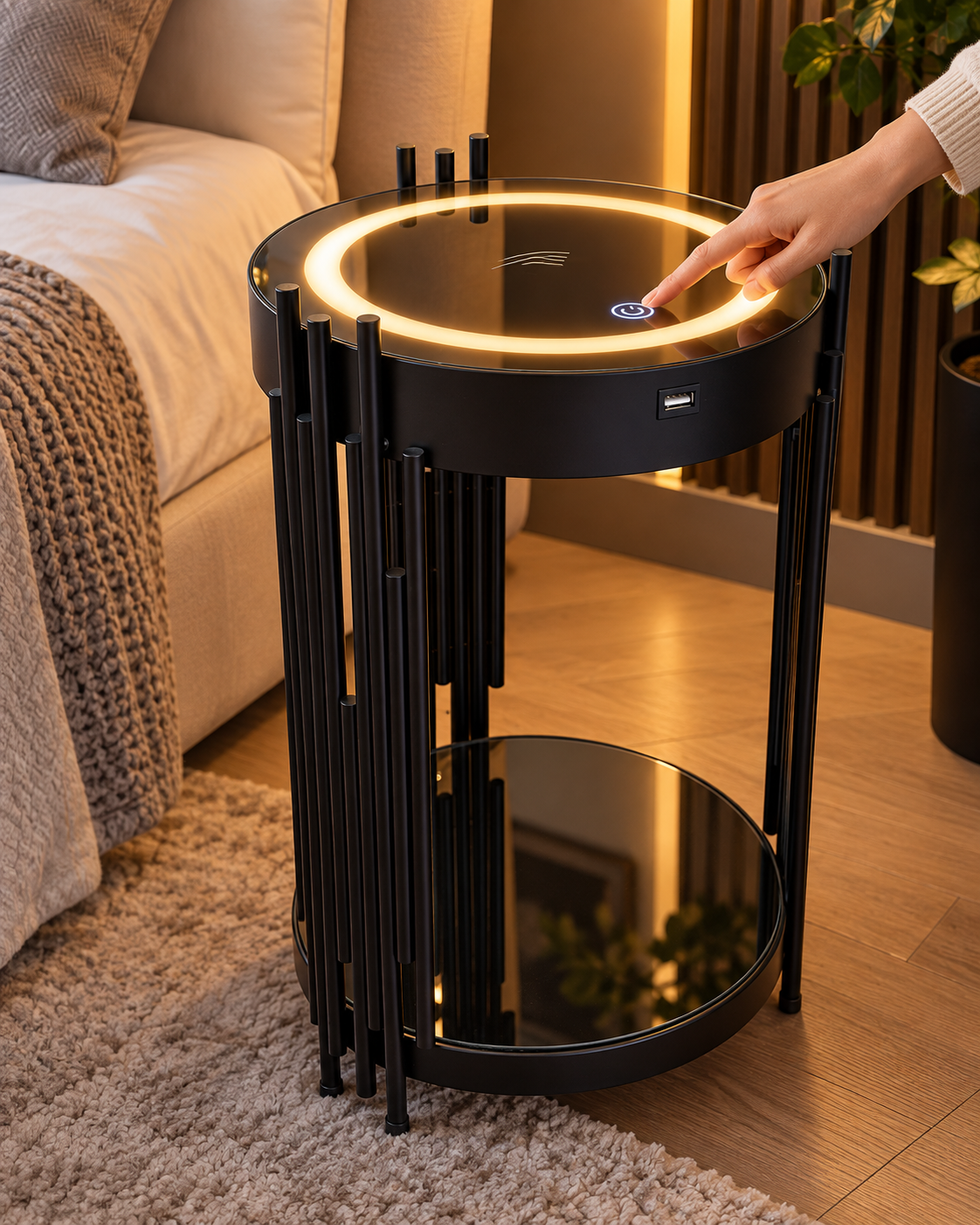 Noptiera Smart Elegance, Touch, lumina LED, Negru Noptiera Smart Elegance, Touch, lumina LED, Negru
