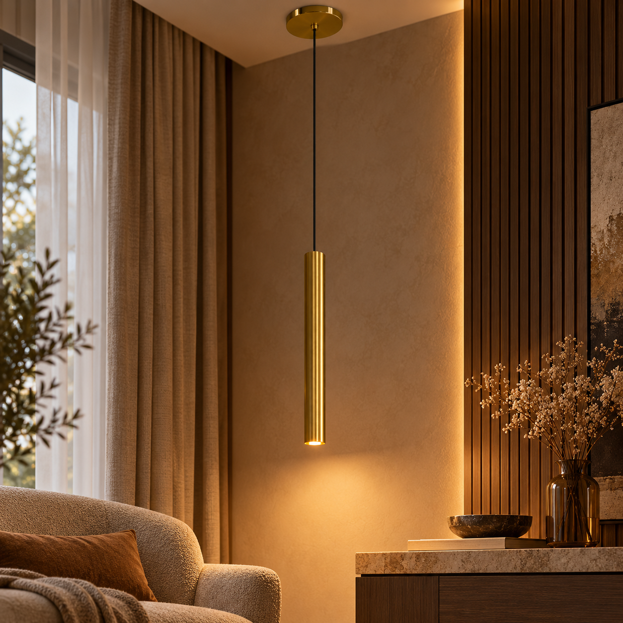 Pendul LED 24W Tubular Gold, Slim Pendul LED 24W Tubular Gold, Slim