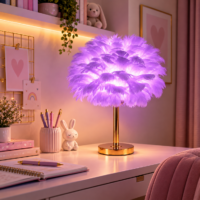 Veioza Puff Mini Mov cu pene naturale